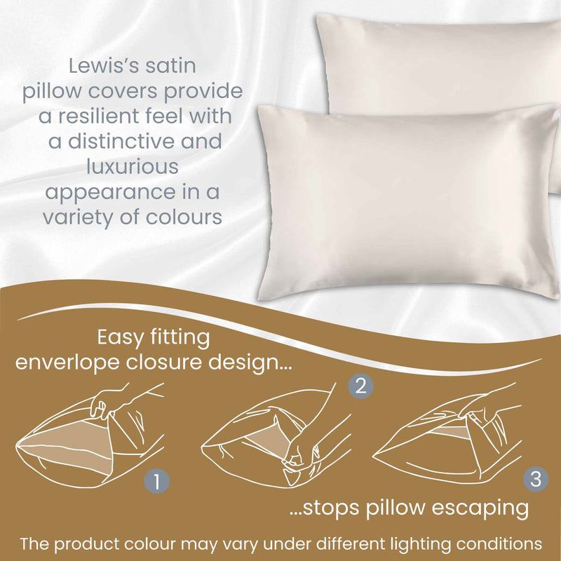 Lewis's Satin Feel 2 Pack Pillowcases - Ivory