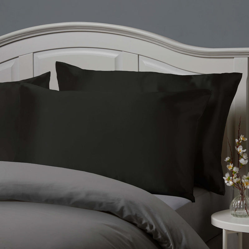 Lewis's Satin Feel 2 Pack Pillowcases - Black
