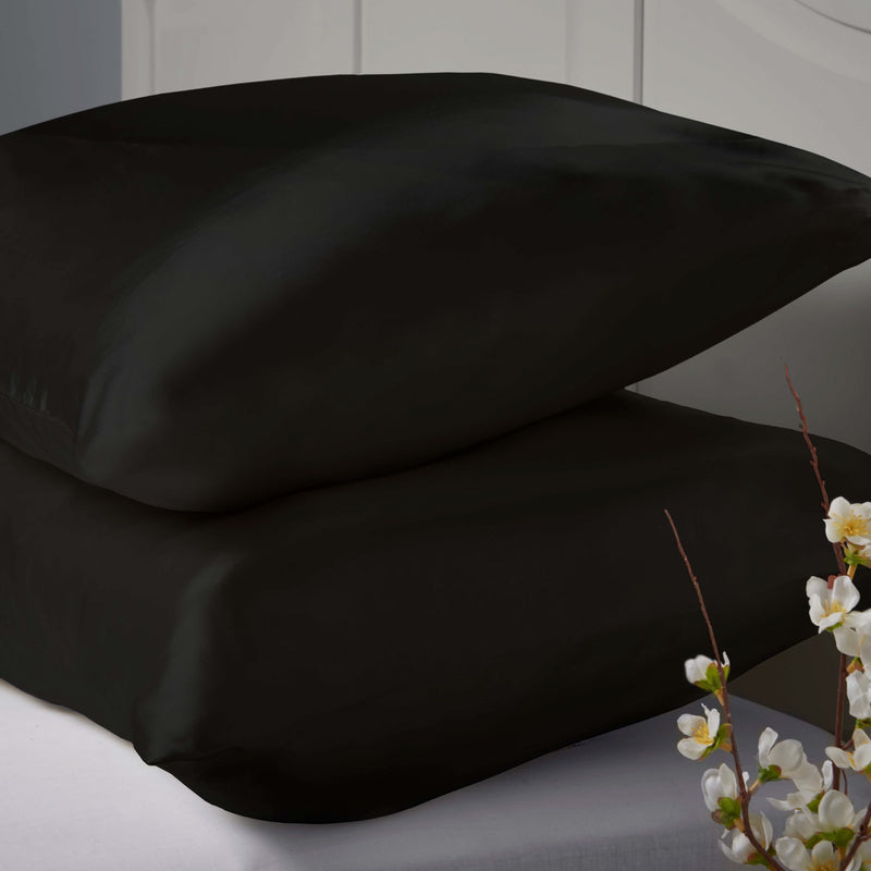 Lewis's Satin Feel 2 Pack Pillowcases - Black