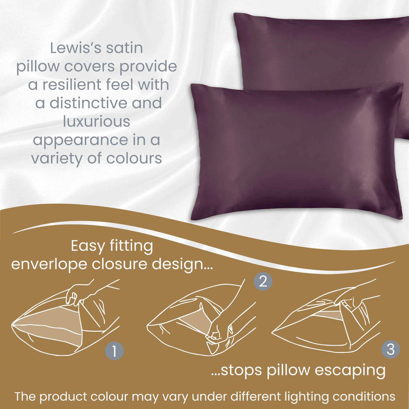 Lewis's Satin Feel 2 Pack Pillowcases - Purple