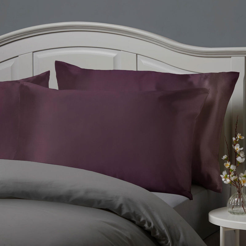 Lewis's Satin Feel 2 Pack Pillowcases - Purple