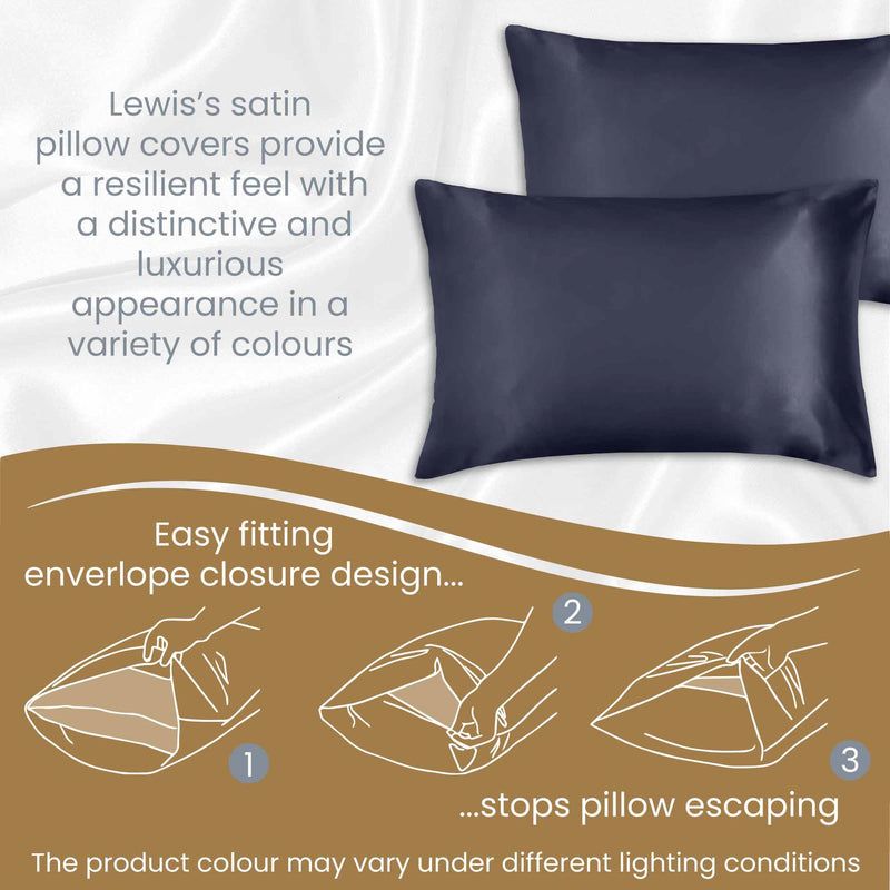 Lewis's Satin Feel 2 Pack Pillowcases - Navy