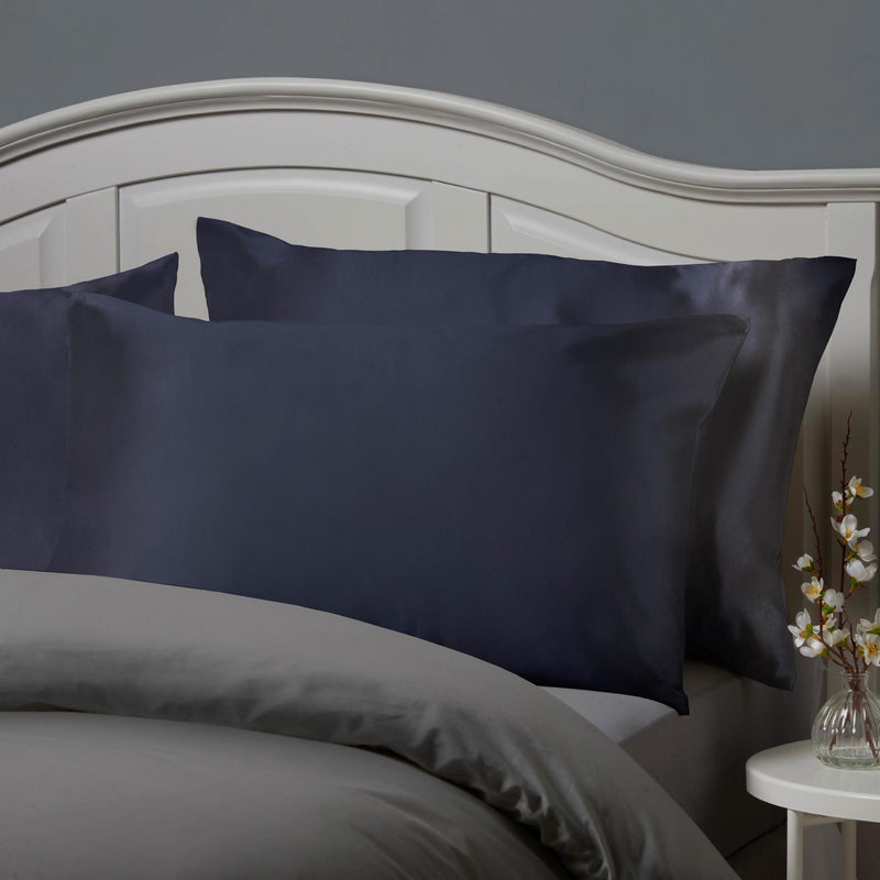 Lewis's Satin Feel 2 Pack Pillowcases - Navy