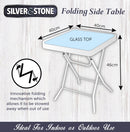 Silver & Stone Folding Side Table with Glass Top 40cm x 40cm x 46cm