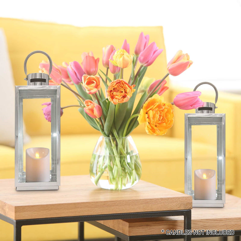 Lewis's Rectangular Lanterns Candle Holders Set of 2 - 13x12x32cm