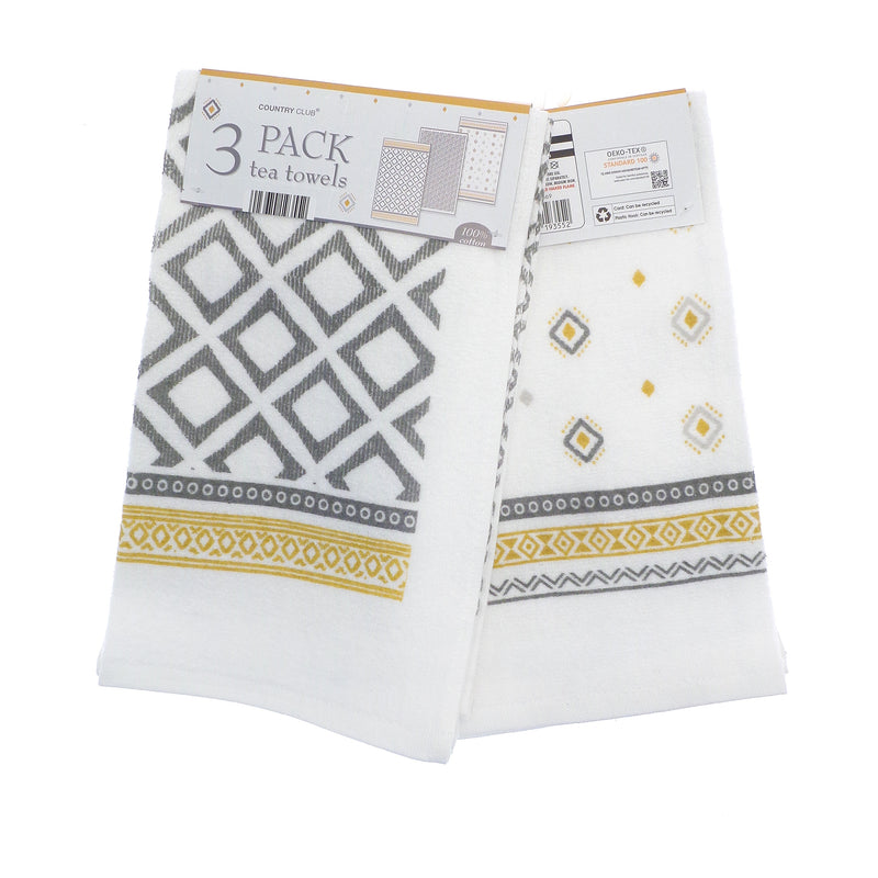 Country Club Tea Towels Pack of 3 - Global Geo