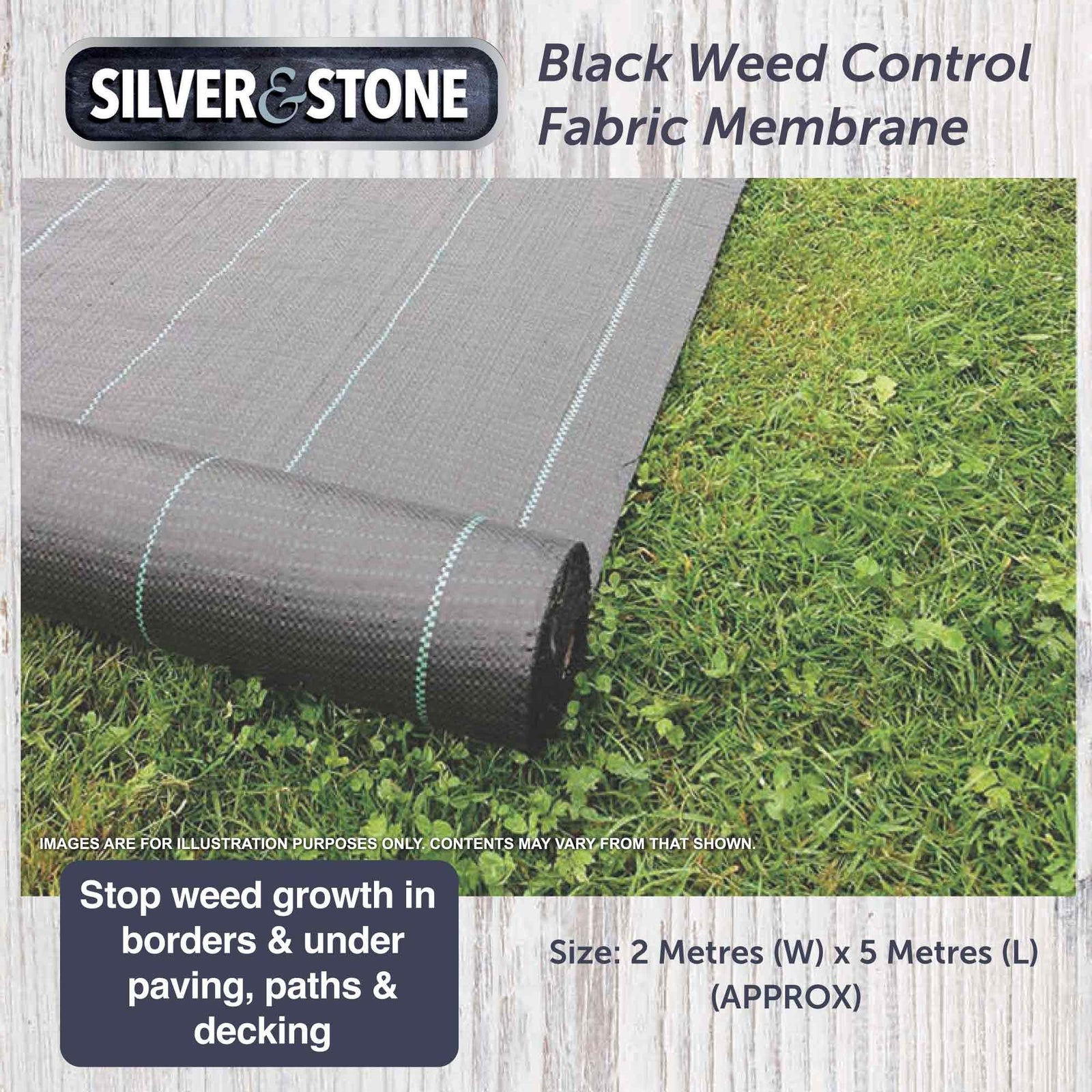 Silver & Stone Weed Control Fabric 2m x 5m Black