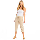 Ladies Linen 3/4 Crop Trousers - Stone