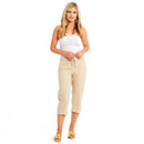 Ladies Linen 3/4 Crop Trousers - Stone