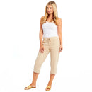 Ladies Linen 3/4 Crop Trousers - Stone