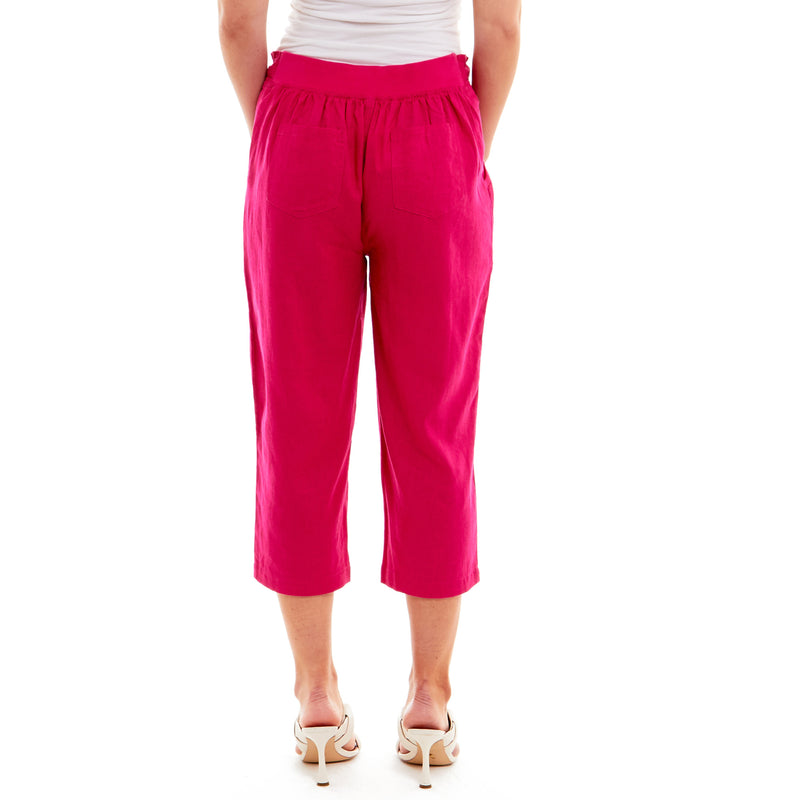 Ladies Linen 3/4 Crop Trousers - Fuschia Pink