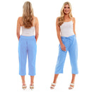 Ladies Linen 3/4 Crop Trousers - Blue