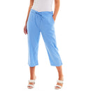 Ladies Linen 3/4 Crop Trousers - Blue