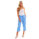 Ladies Linen 3/4 Crop Trousers - Blue