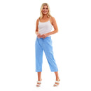 Ladies Linen 3/4 Crop Trousers - Blue