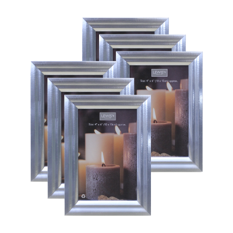Lewis's Photo Frames Pack of 6 - A6 10cm x 15cm (4in x 6in) - Silver