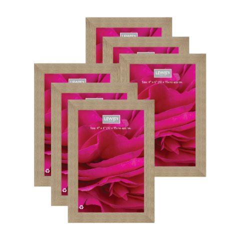 Lewis's Photo Frames Pack of 6 - A6 10cm x 15cm (4in x 6in) - Wood