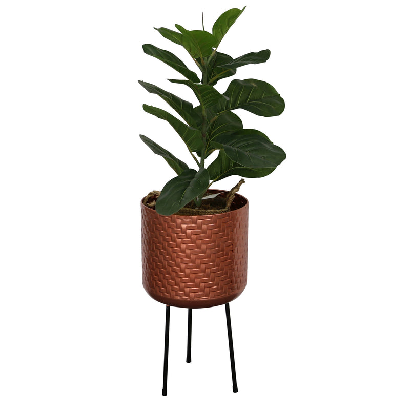 Palma Indoor Woven Effect Metal Planter with Black Metal Legs - Copper