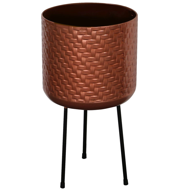 Palma Indoor Woven Effect Metal Planter with Black Metal Legs - Copper