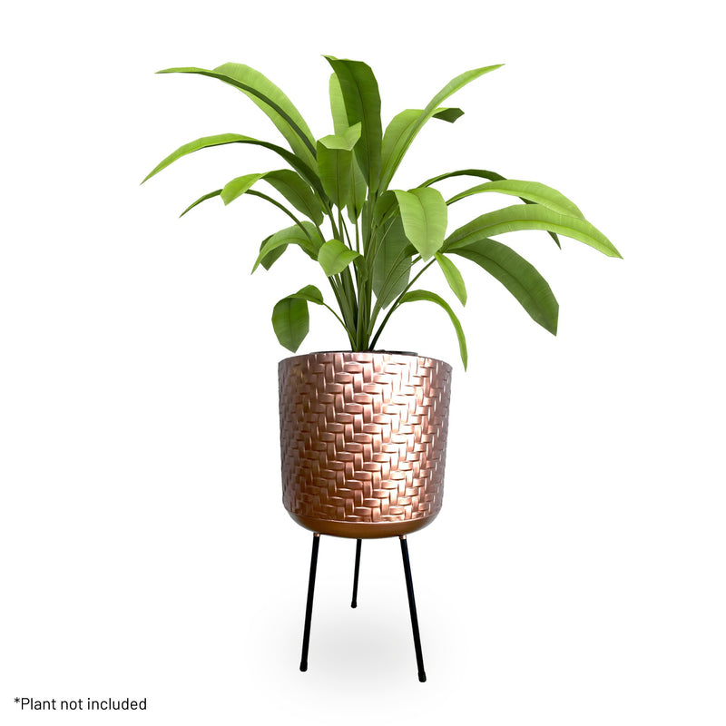 Palma Indoor Woven Effect Metal Planter with Black Metal Legs - Copper