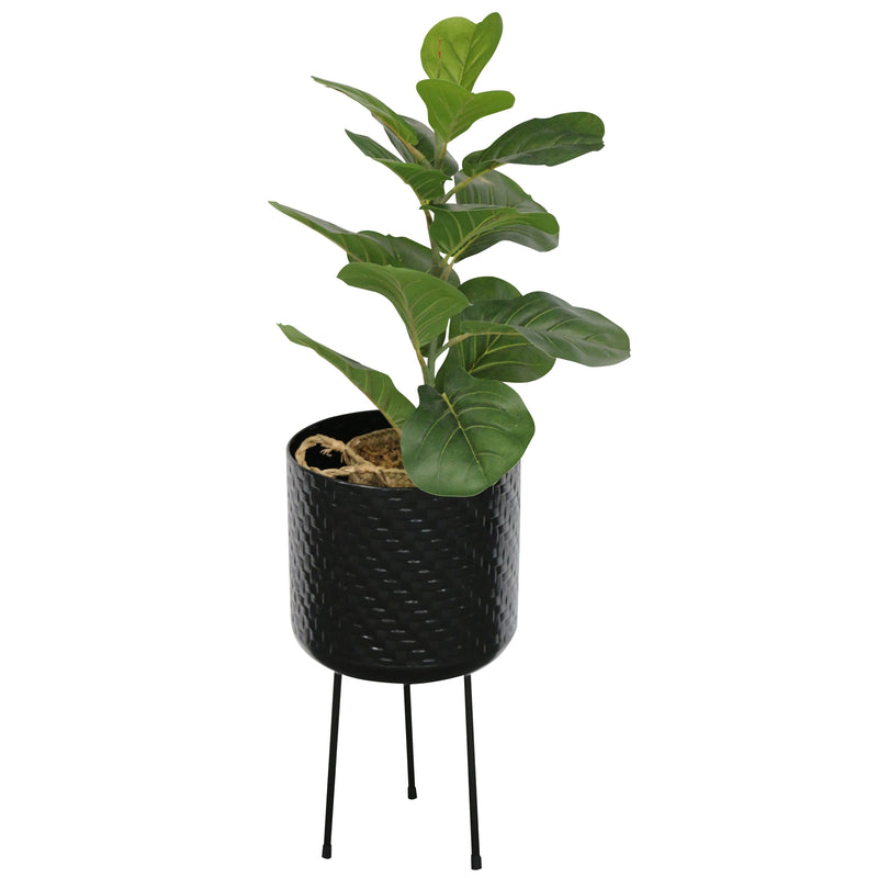 Palma Indoor Woven Effect Metal Planter with Black Metal Legs - Black