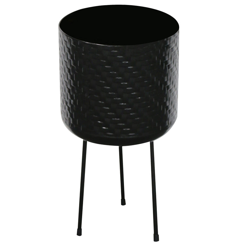 Palma Indoor Woven Effect Metal Planter with Black Metal Legs - Black