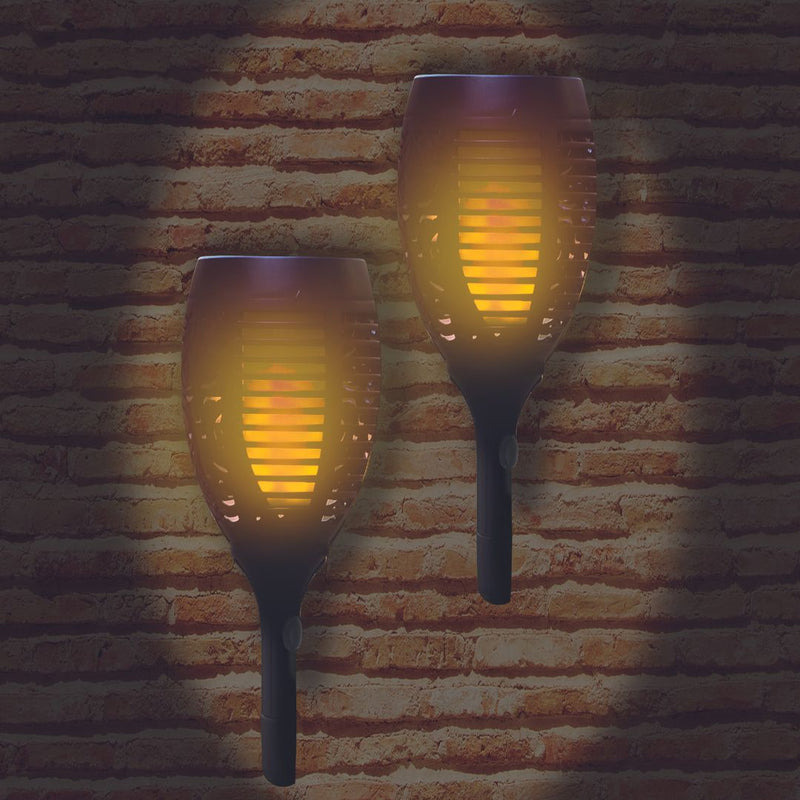 Silver & Stone Outdoor Solar Flickering Flame Torch Wall Light- 2 Pack