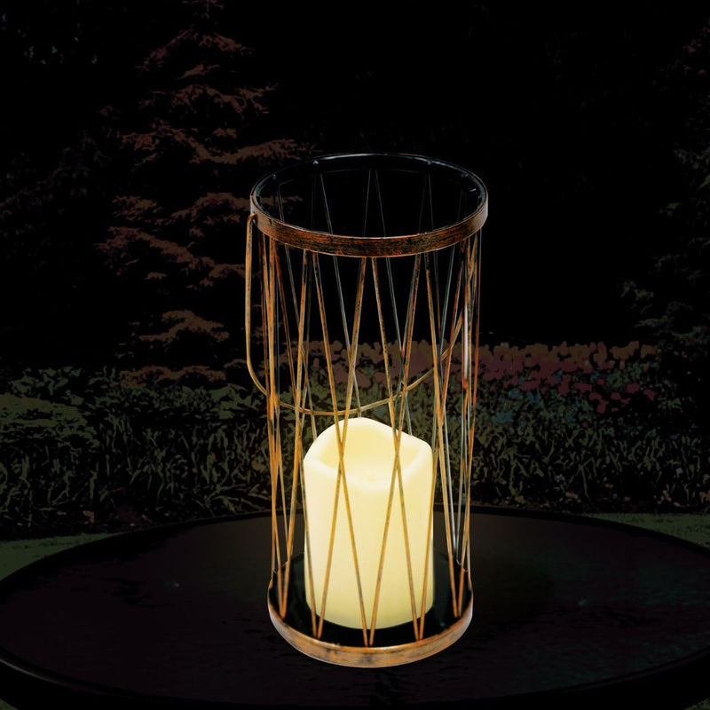 Silver & Stone Outdoor Solar Candle Lantern with Warm White LEDs