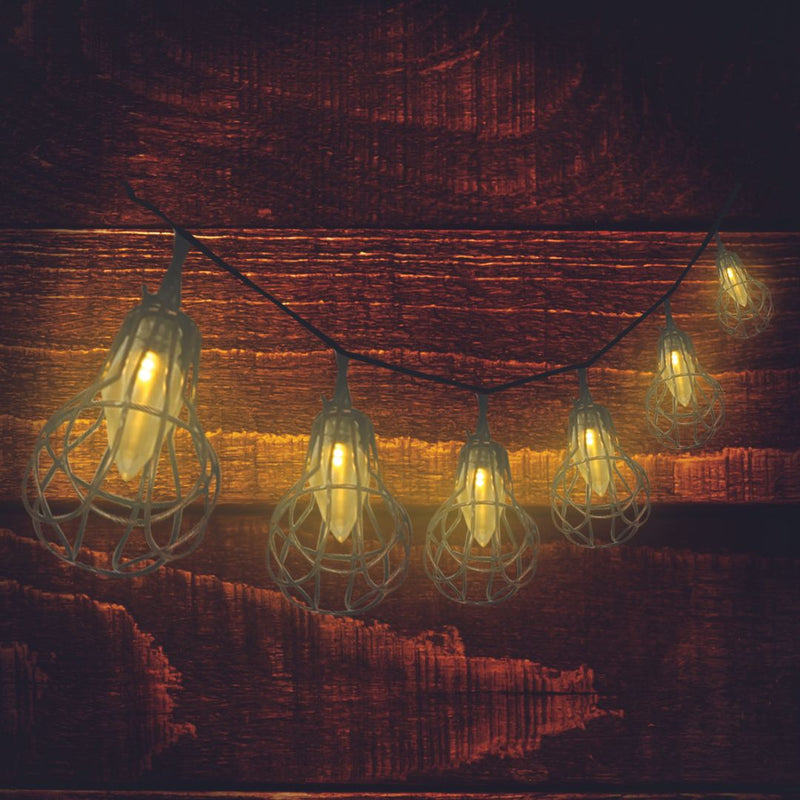 Silver Stone Outdoor Solar Lanterns Rustic Cage Copper String Lights