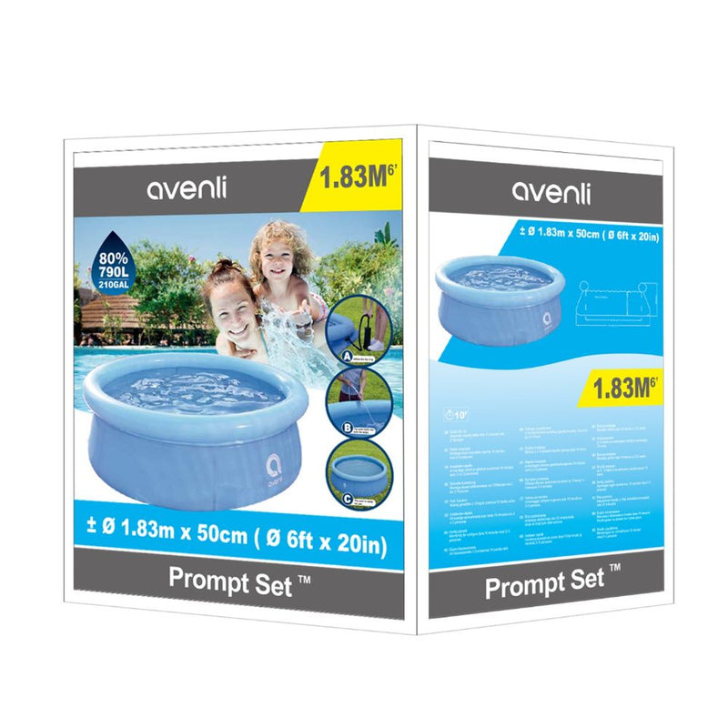 Avenli Round Paddling Pool with Inflatable Ring 6ft x 20in 180cm - Blue