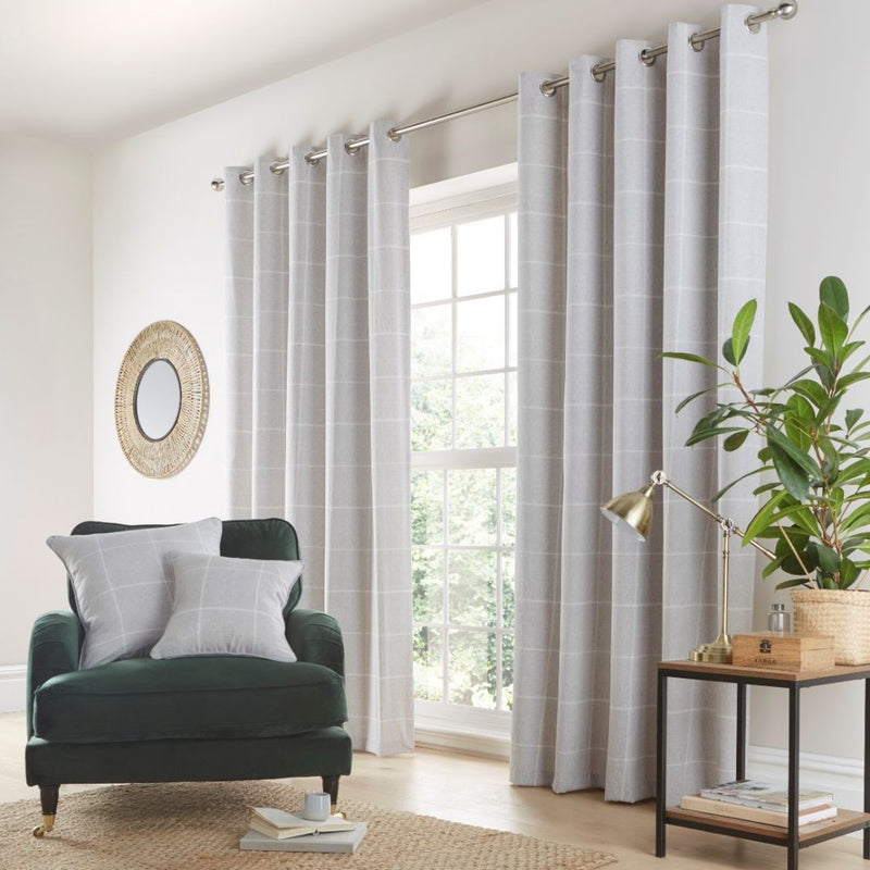 Country Check Grey Eyelet Curtains