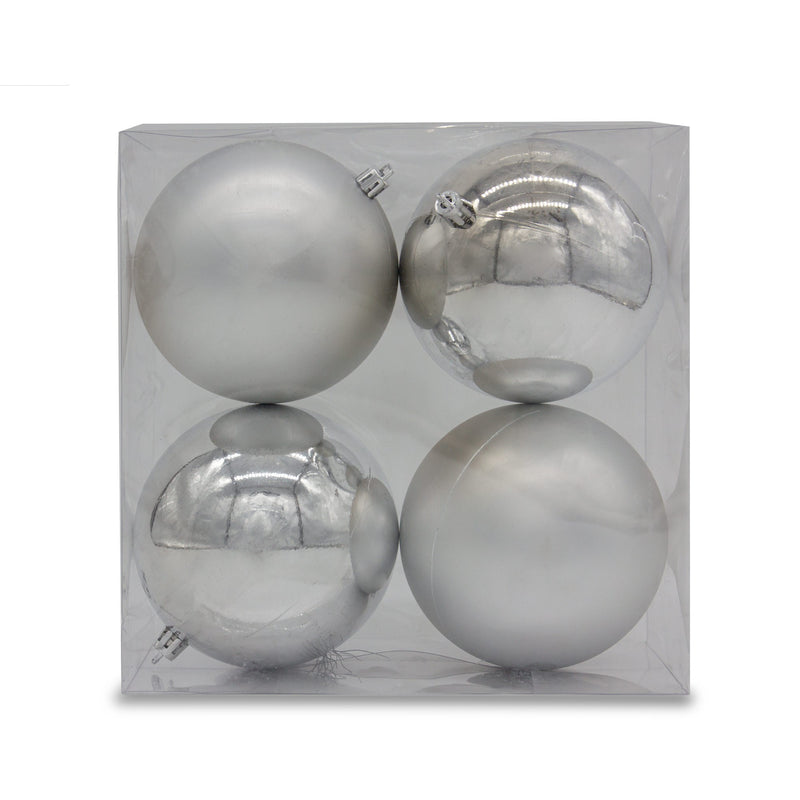 Christmas Sparkle Pack of 4 Shatterproof 10cm Baubles - 2 x Matt, 2 x Shiny in Silver