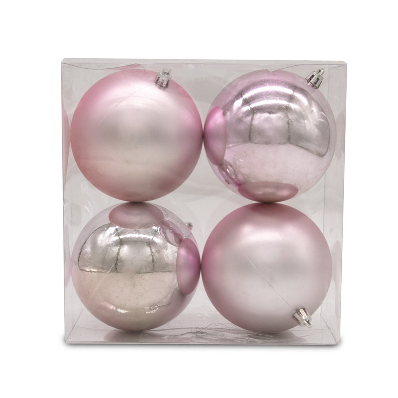 Christmas Sparkle Pack of 4 Shatterproof 10cm Baubles - 2 x Matt, 2 x Shiny in Pink