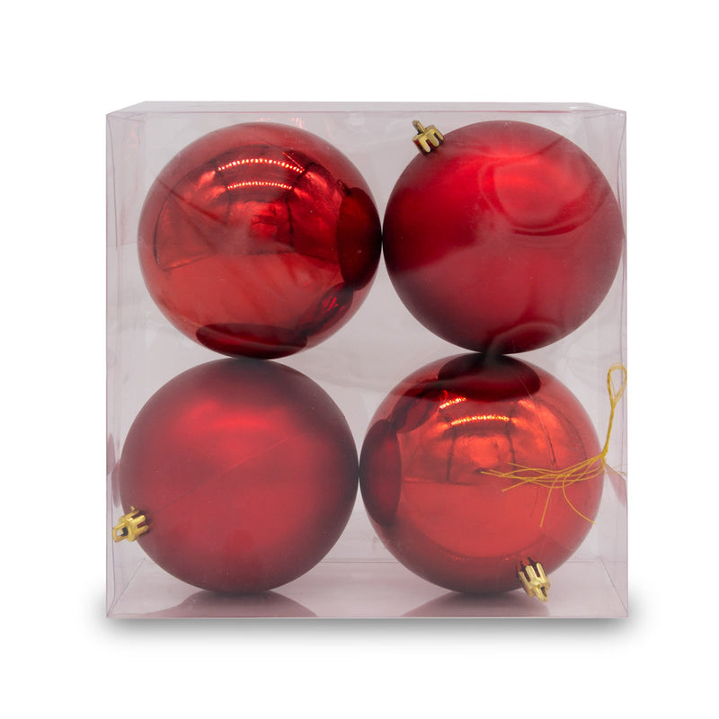 Christmas Sparkle Pack of 4 Shatterproof 10cm Baubles - 2 x Matt, 2 x Shiny in Red