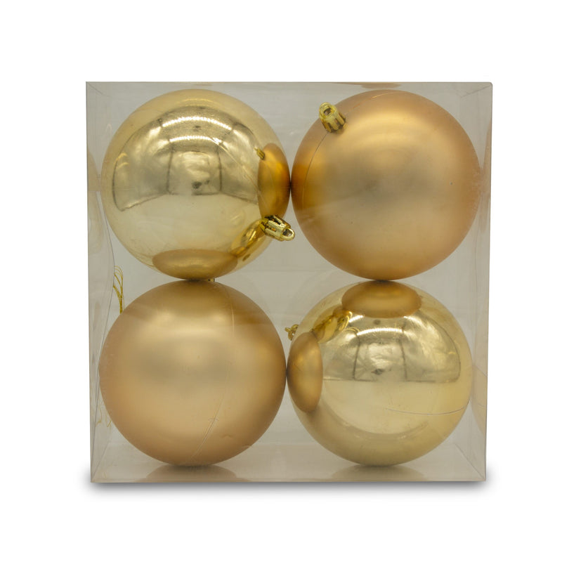 Christmas Sparkle Pack of 4 Shatterproof 10cm Baubles - 2 x Matt, 2 x Shiny in Champagne