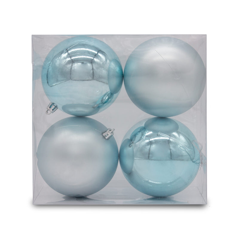Christmas Sparkle Pack of 4 Shatterproof 10cm Baubles - 2 x Matt, 2 x Shiny in Blue