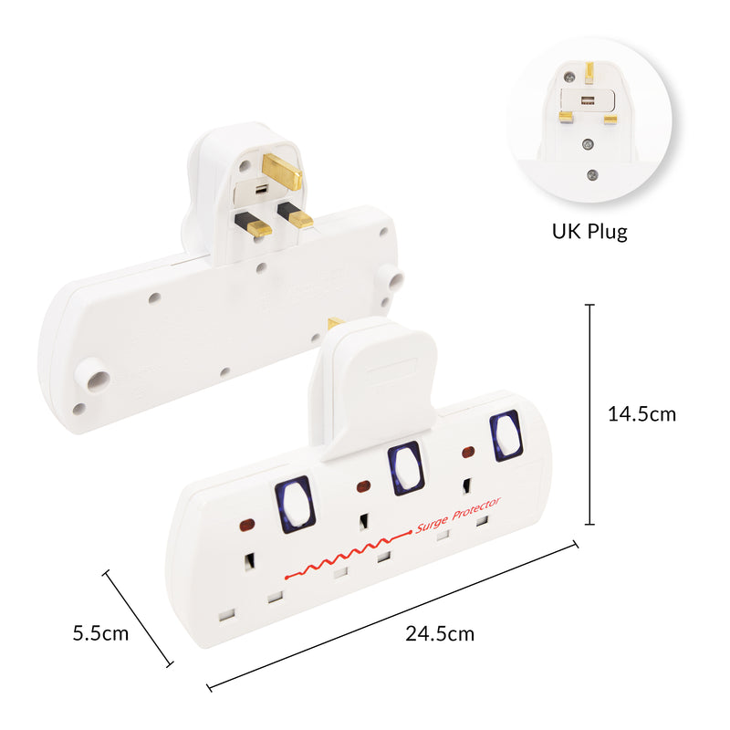 Benross Switched Wall Adaptor 3 Way With Surge Protection