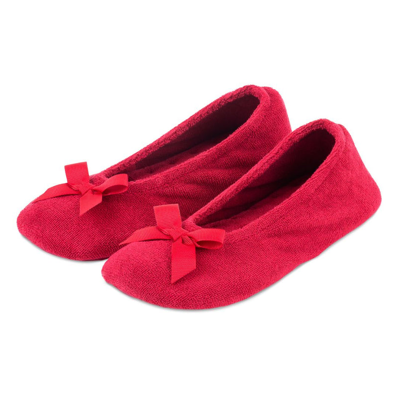 Totes Terry Ballet Womens Slippers - Red