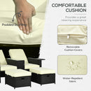 Outsunny Recliner Rattan Sun Lounger w/ Storage Tea Table & Footstools, Balck