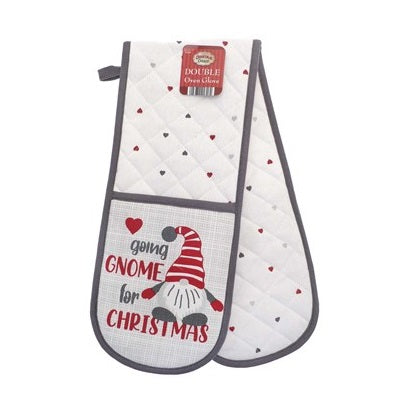 Christmas Country Club Novelty Design Double Oven Glove - Skandi Gonk Going Gnome For Christmas