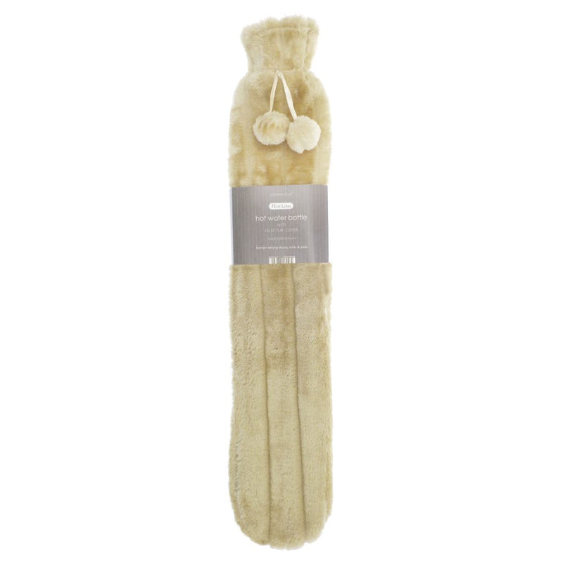 Hot Water Bottle with Luxury Faux Fur Cover 72cm Long Beige