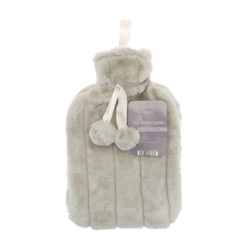 Hot Water Bottle with Luxury Faux Fur Cover Grey