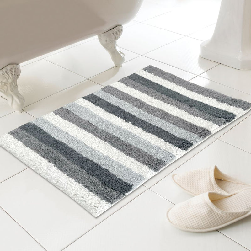 Country Club Bath Mat Stripe Design 100% Cotton 50x80cm - Grey