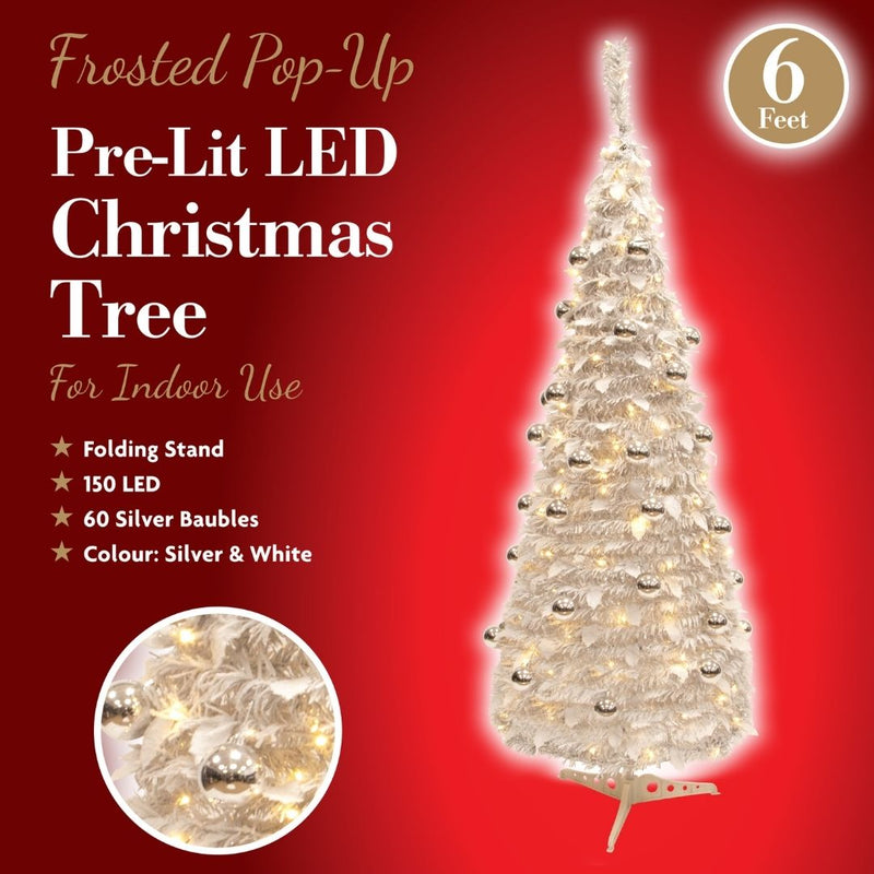 Christmas Workshop Artificial Pre Lit Christmas Tree 6ft with 150 Warm White Lights and 60 Silver Baubles