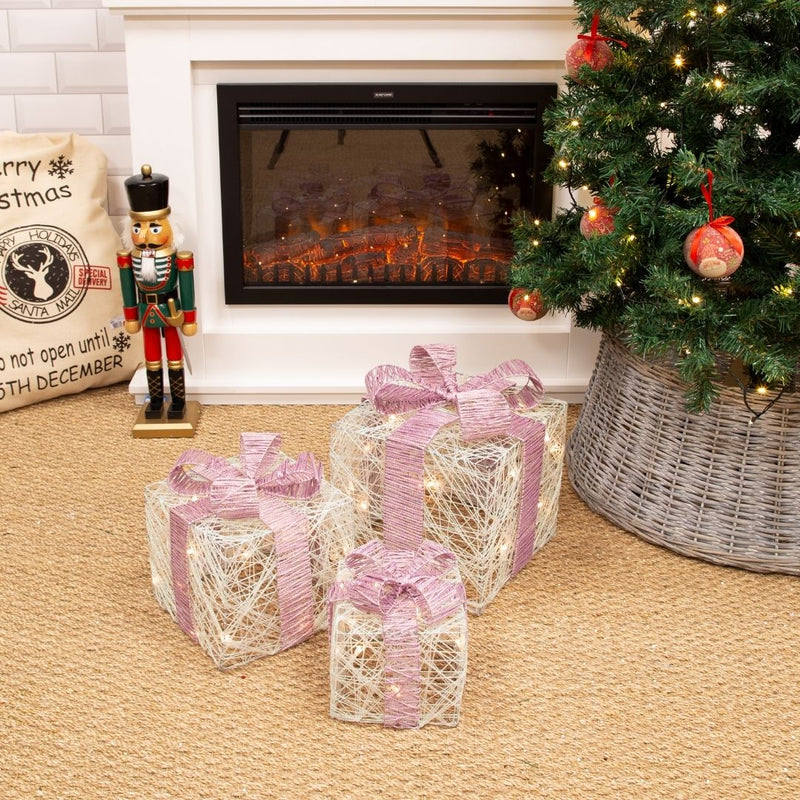 Christmas Workshop Christmas Gift Box with Bow Set of 3 - Blush Pink
