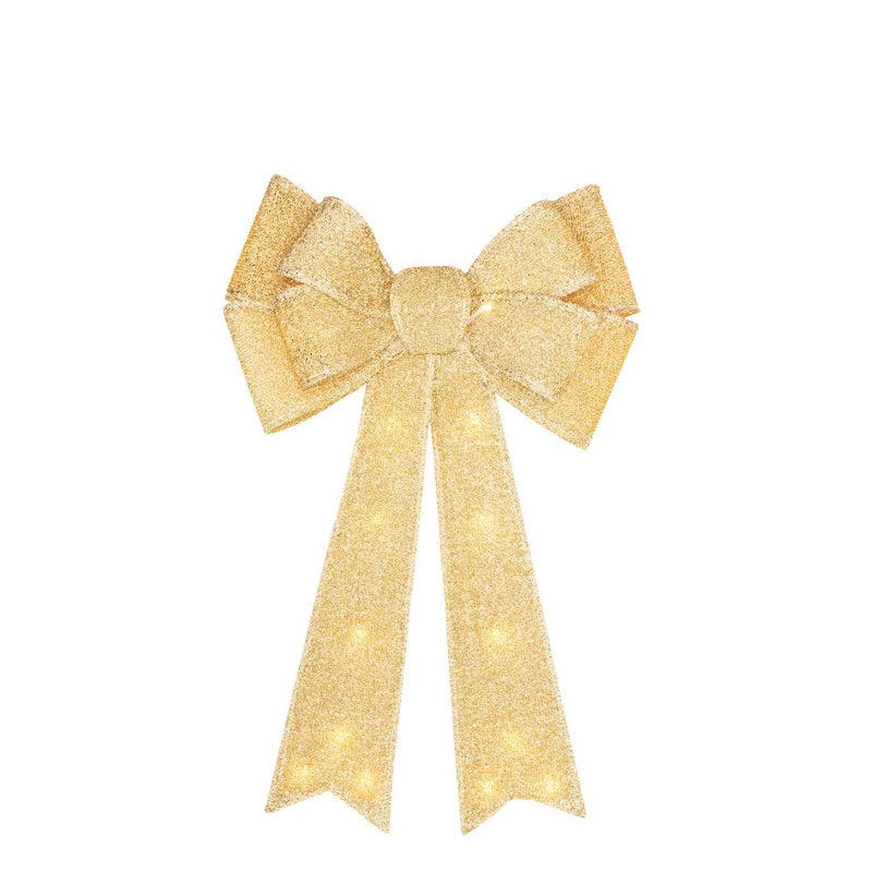 Christmas Workshop Bow 50cm with 25 Warm White Lights - Champagne Gold
