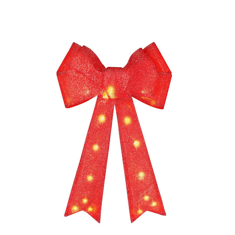 Christmas Workshop Bow 50cm with 25 Warm White Lights - Red