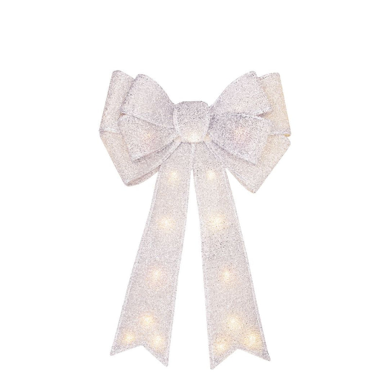Christmas Workshop Bow 50cm with 25 Warm White Lights - Silver