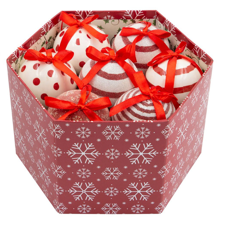 Christmas Workshop Set of 14 Christmas Baubles - Red & White Snowflake