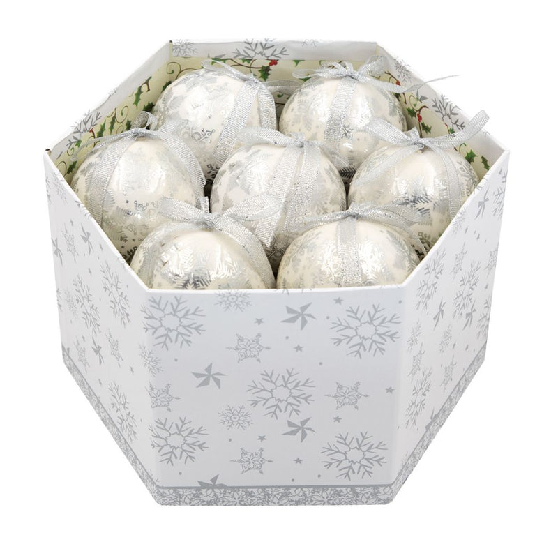 Christmas Workshop Set of 14 Christmas Baubles - White & Silver Snowflake